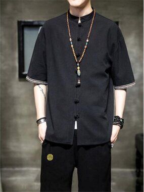 Men's Plus Size Chinese Style Half Sleeve Shirt